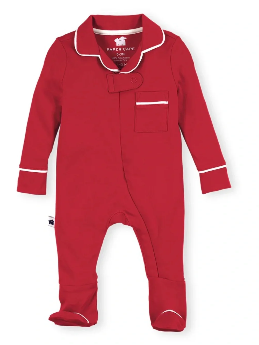 Paper Cape Classic Footie Pajamas | Crimson Red Pima Cotton Sleepsuit 18 Month